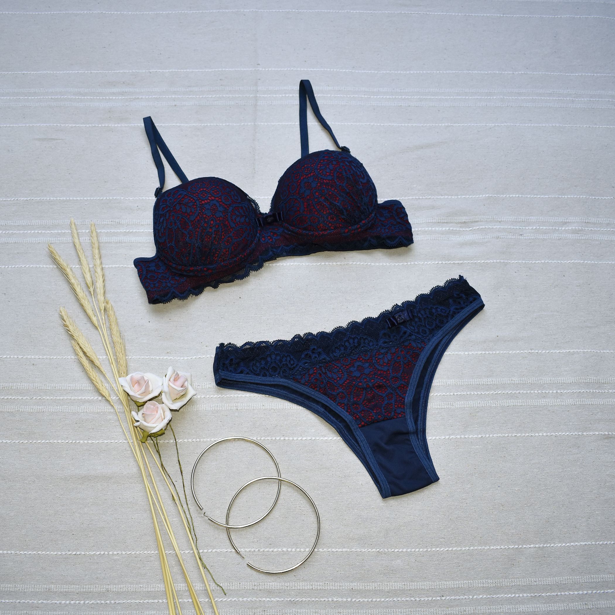 Conjunto Lingerie Luxo Bicolor De Renda Clube Ntima