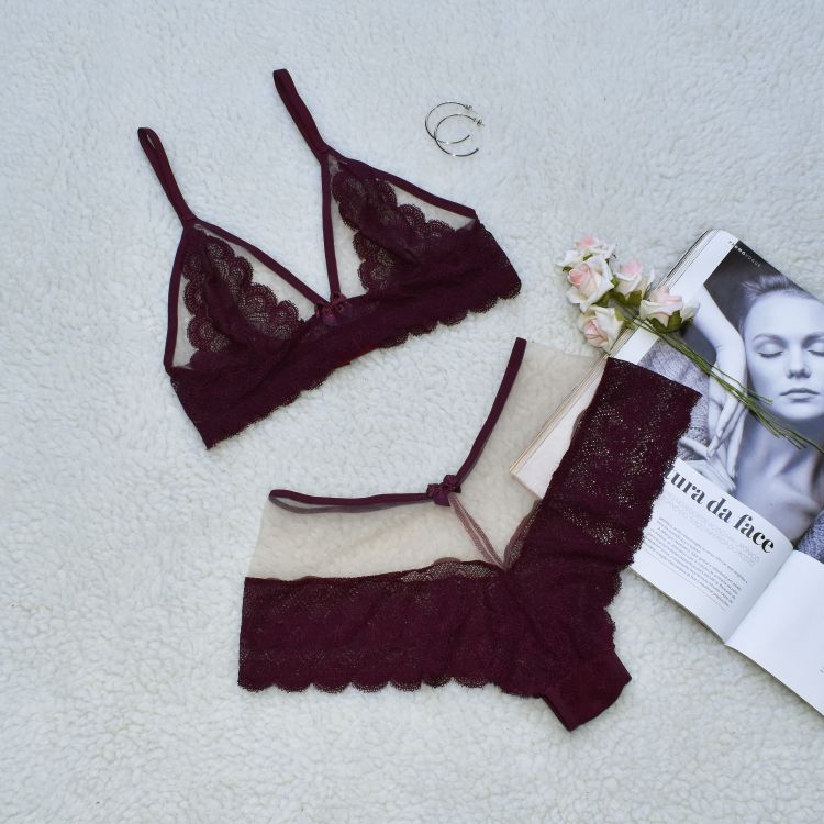 Conjunto De Lingerie Sem Bojo Cale On Renda E Tule