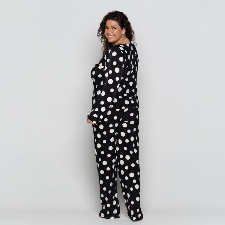 Pijama Manga Longa Plus em Liganete Estampada