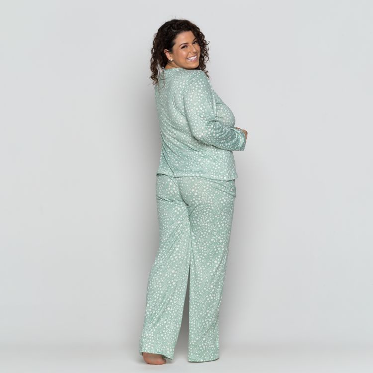 Pijama Manga Longa Plus em Suedine Estampado
