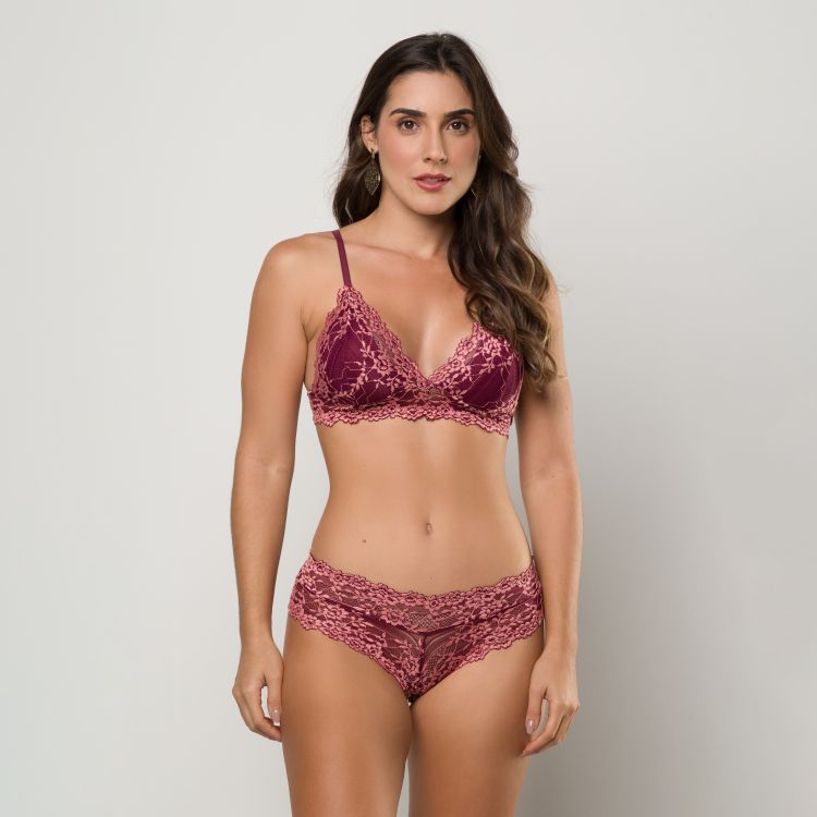 Conjunto Sexy Luxo Renda Bicolor Sem Bojo