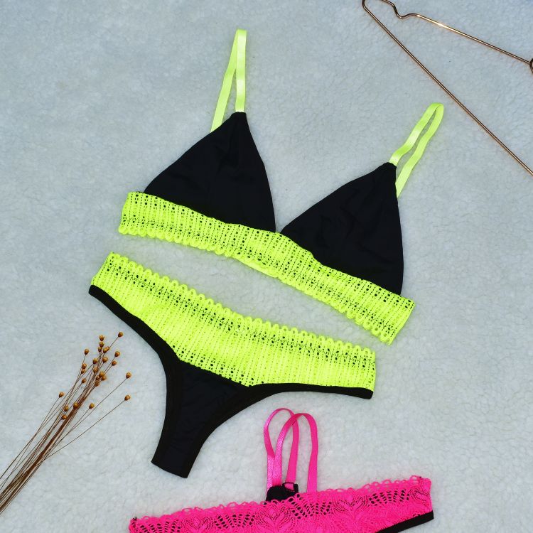 Conjunto Sem Bojo Neon Micro e Renda