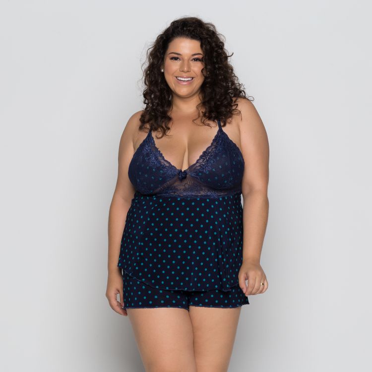 Baby Doll Plus Size Estampado Liganete e Renda