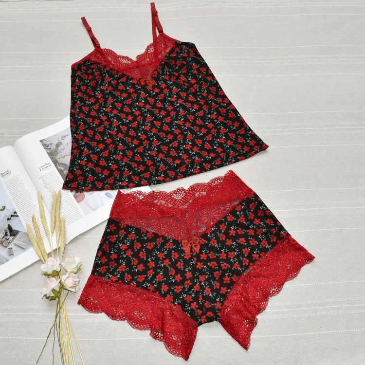 Baby Doll Caleçon Liganete Estampado e Renda