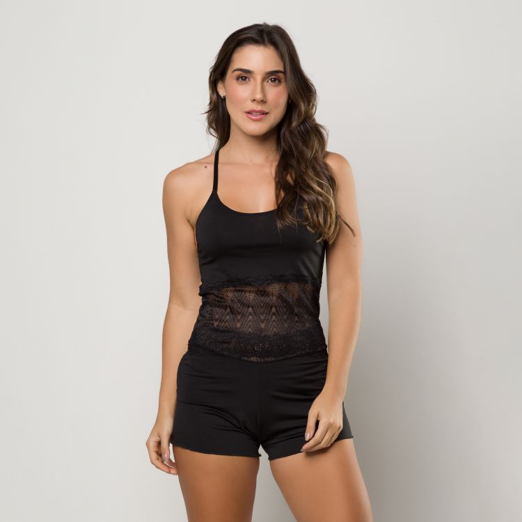 Baby Doll Nadador Microfibra e Detalhes Renda