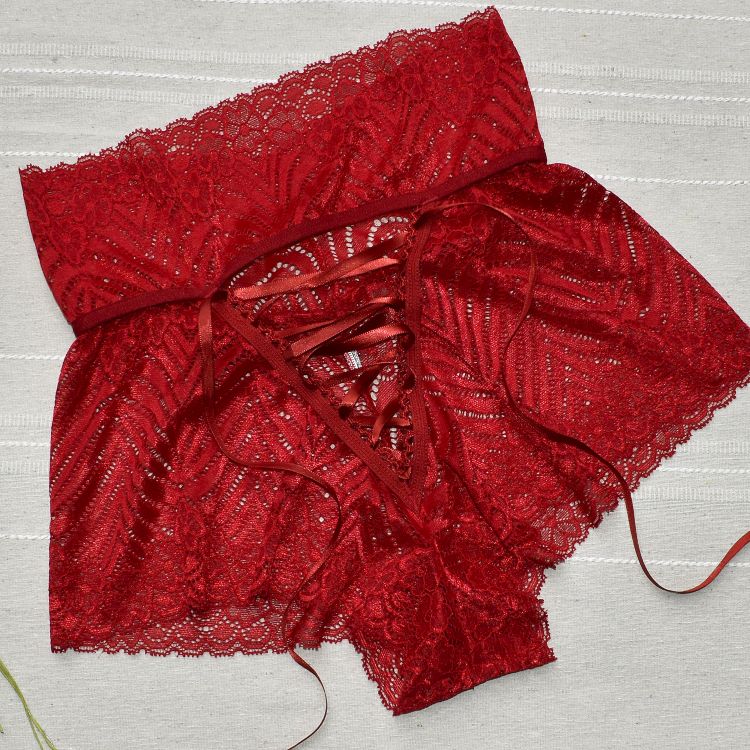 Calcinha Lacradora Hot Panty Cós Alto Renda Fitas Bijou