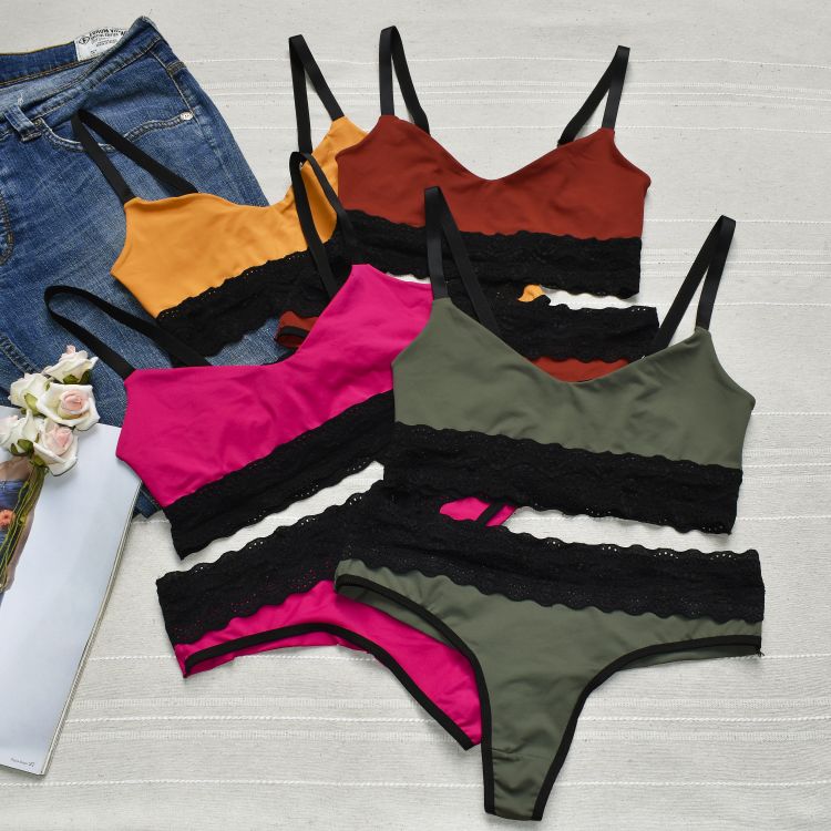 Conjunto de Lingerie Top Sem Bojo Fio Duplo Micro e Renda