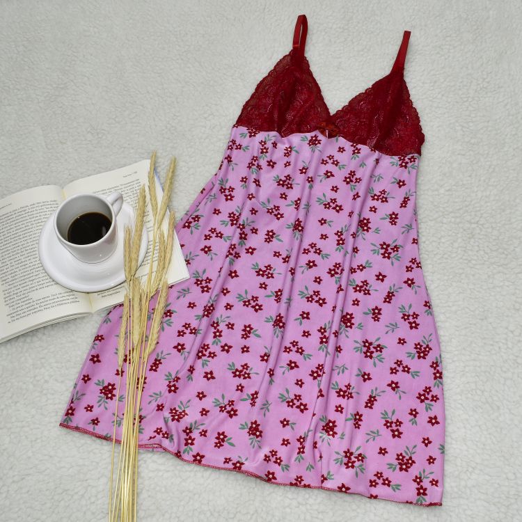 Camisola Feminina Luxo Estampada Liganete e Renda