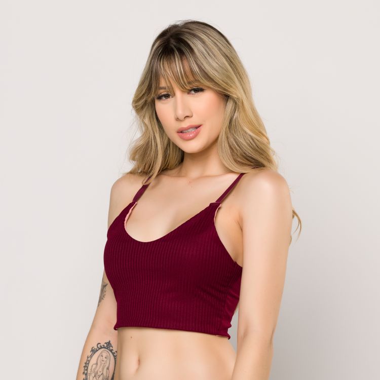 Top Cropped Bralette Bicolor Sem Bojo Canelado