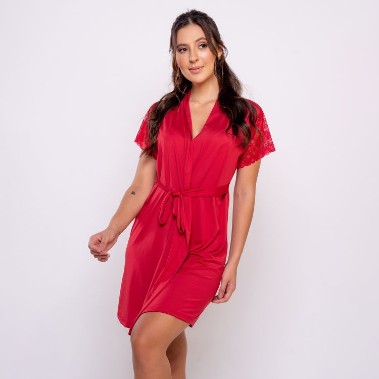 Robe Microfibra Manga Renda