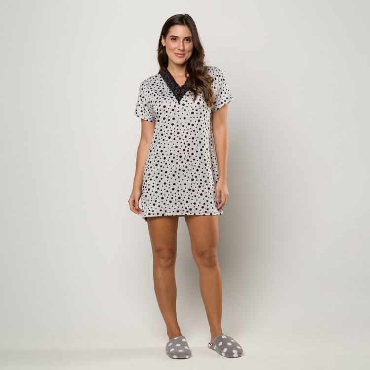 Camisola Estampada Suedine e Renda Manga Japonesa
