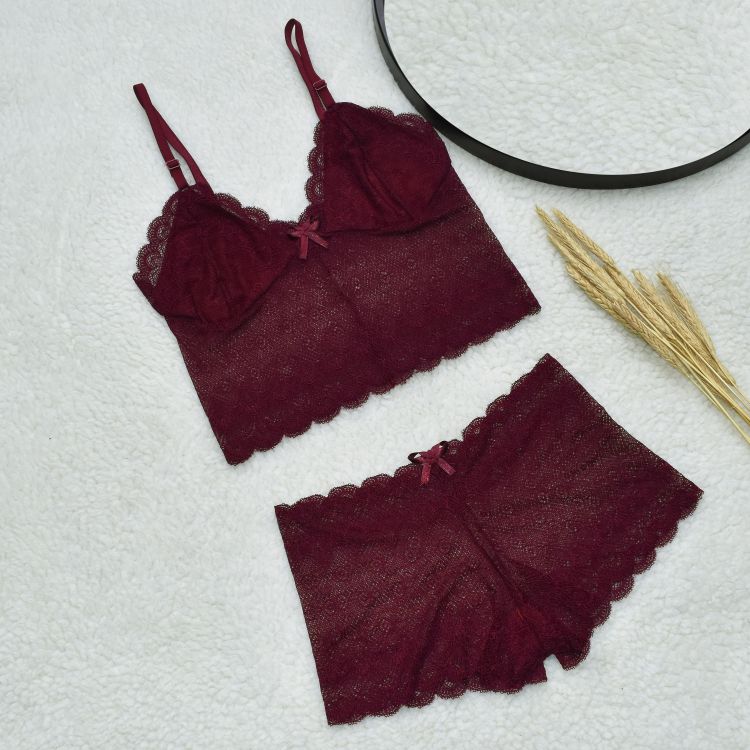 Conjunto de Lingerie Cropped Sem Bojo Caleçon Renda