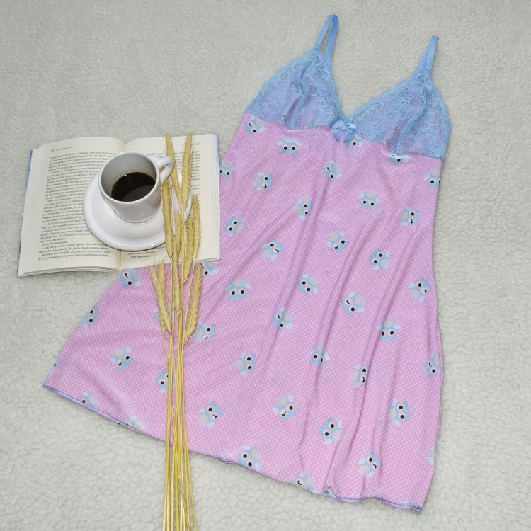 Camisola Feminina Luxo Estampada Liganete e Renda